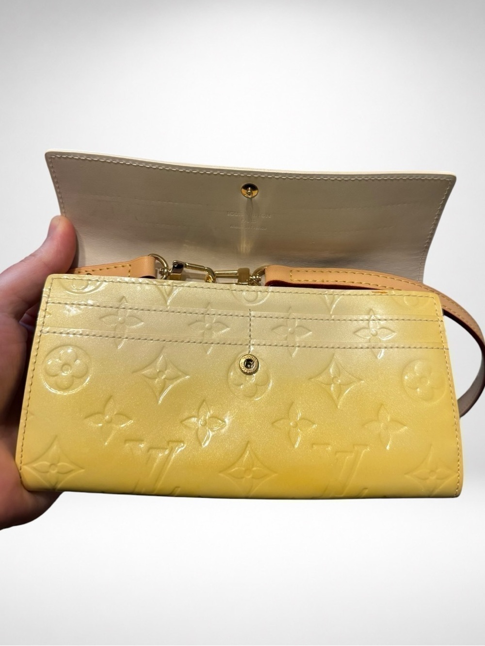 Louis Vuitton Authentic LV Monogram Vernis Sarah Wallet Yellow Crossbody Bag - Picture 8 of 16
